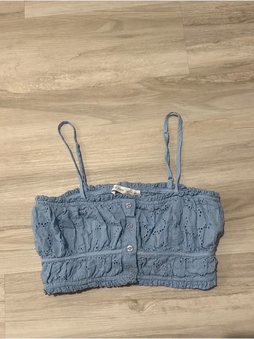 Altar'd State Light Blue Eyelet Button-Front Cropped Cami
